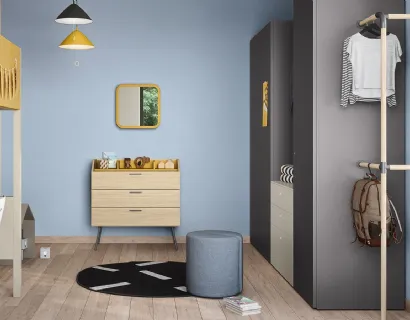 Cameretta a soppalco con scrivania Kids space 13 in melaminico di Nidi