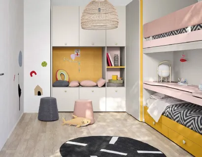 Cameretta con letti a casello e scrivania estraibile Kids space 15 di Nidi