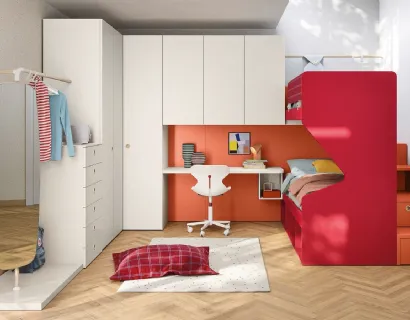 Cameretta a soppalco con scrivania Kids space 18 in melaminico di Nidi