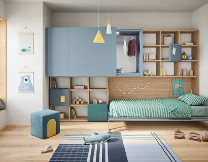 Cameretta a ponte con letto a scomparsa salvaspazio Kids space 29 di Nidi