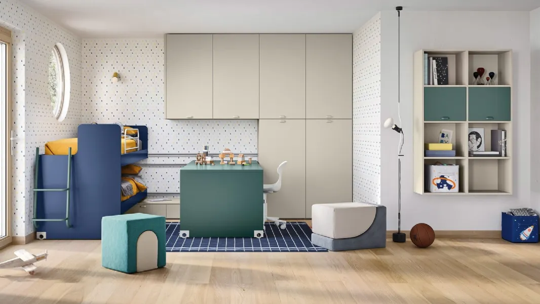 Cameretta con letti scorrevoli Kids space 31 in melaminico di Nidi