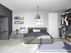 Cameretta a ponte con letto matrimoniale in tessuto e scrivania Next space 13 di Nidi