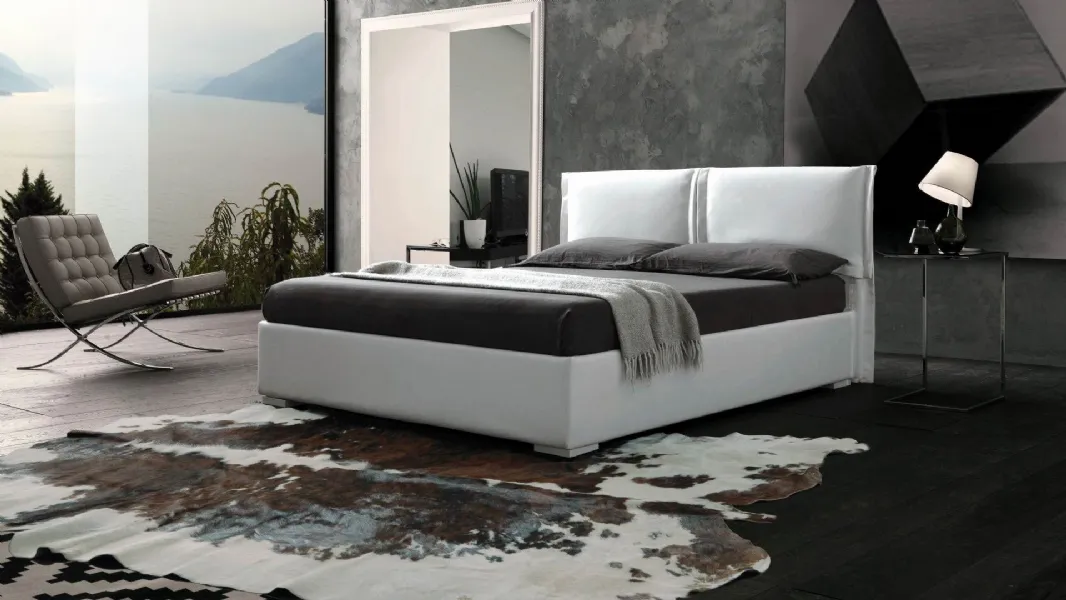 Letto in ecopelle con testiera e box contenitore Asia di Ergogreen
