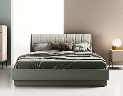 Letto matrimoniale con testiera con cuffia in tessuto Bent di Zalf