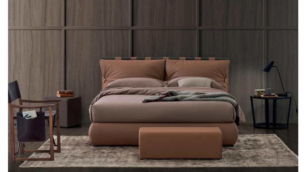 Letto in pelle Dual Round con box contenitore di Oggioni