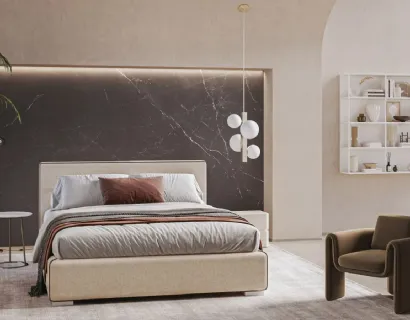 Letto in tessuto imbottito con contenitore salvaspazio Gaia di Ergogreen