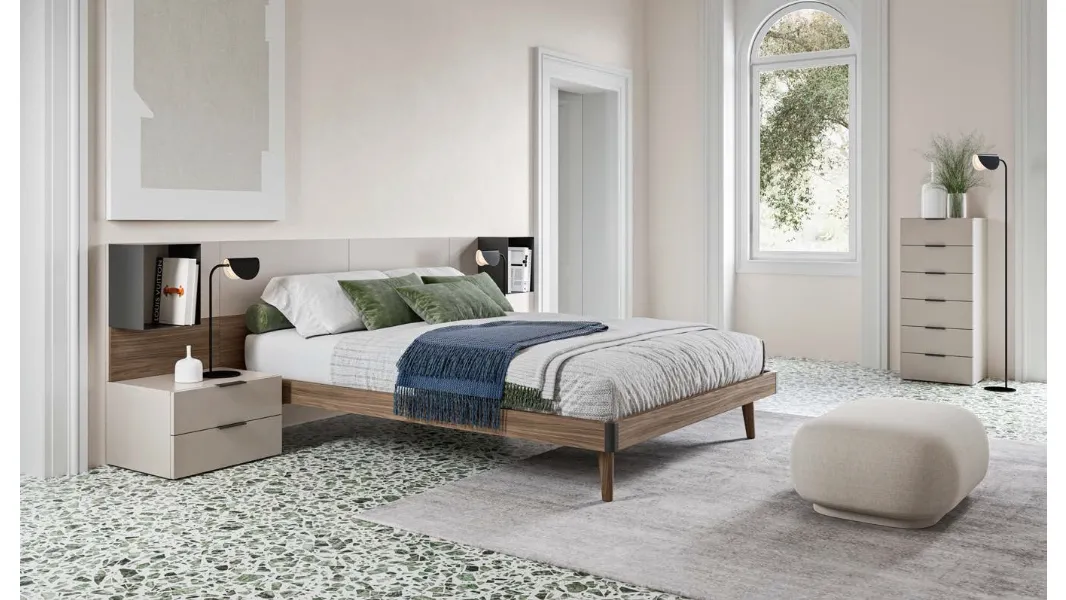 Letto matrimoniale Puzzle GL02 finitura Noce e Nuvola di Marka Total Living