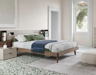 Letto matrimoniale Puzzle GL02 finitura Noce e Nuvola di Marka Total Living