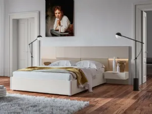 Letto con testiera GL03 Puzzle finitura Perla e Beige di Marka Total Living