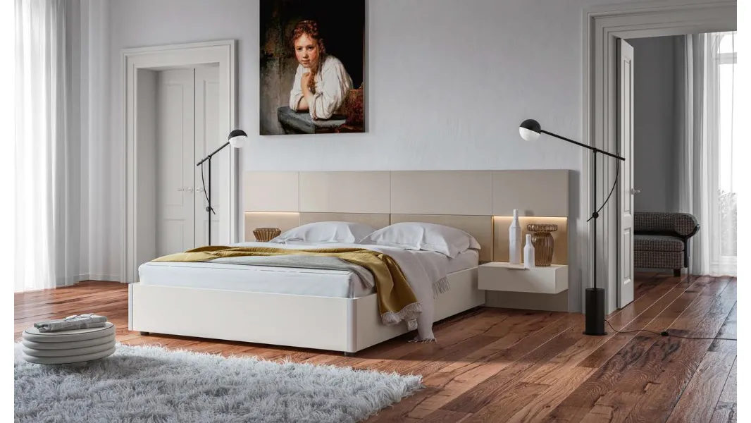 Letto con testiera Puzzle GL03 finitura Perla e Beige di Marka Total Living