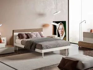 Letto con testiera Toledo GL08 finitura Perla e Noce di Marka Total Living