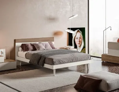 Letto con testiera Toledo GL08 finitura Perla e Noce di Marka Total Living