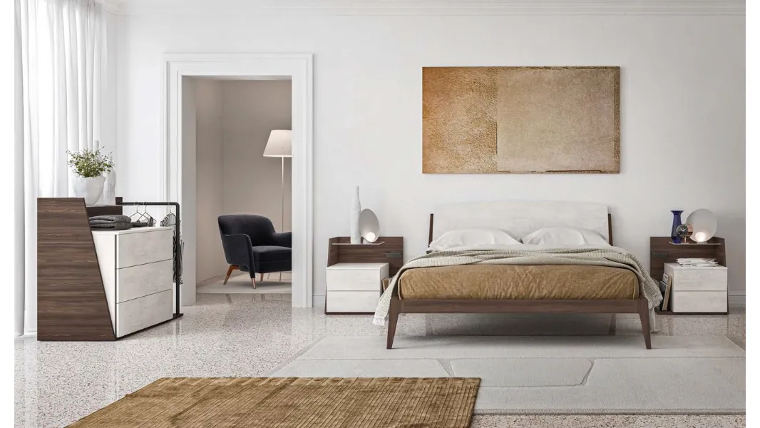 Letto matrimoniale con testiera finitura Calce Bianca Dublino GL09 di Marka Total Living