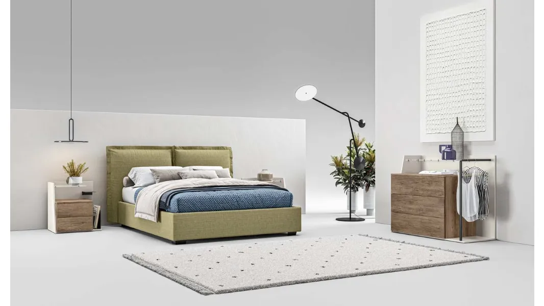 Letto matrimoniale in tessuto imbottito con testiera Suez GL10 di Marka Total Living