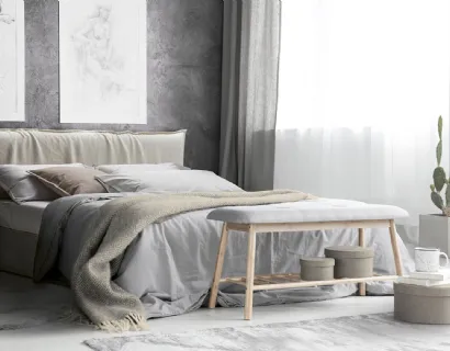 Letto Naxos in tessuto con testiera e box contenitore di Milano Bedding