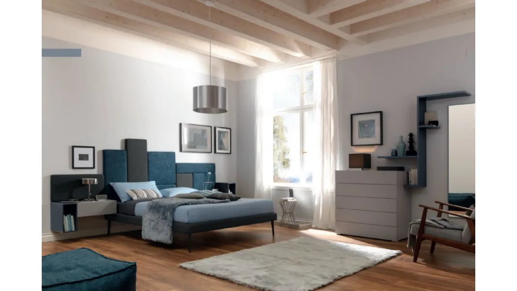 Letto con testiera asimmetrica in tessuto NC102 Moretti Compact