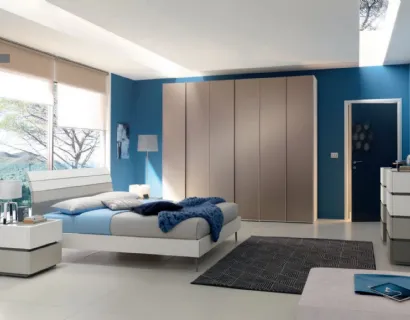 Letto con testiera in laccato opaco Bianco, Corda e Tortora NC108 di Moretti Compact