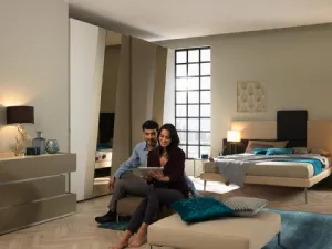 Letto matrimoniale con testiera imbottita in ecopelle NC501 di Moretti Compact