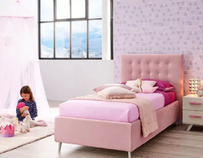 Letto singolo color rosa con imbottitura in capitonnè SC201 di Moretti Compact