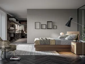 Letto in Rovere tobacco con testiera e box contenitore Self di Veneran