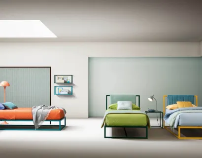 Letto singolo con struttura in metallo verniciato e testiera in tessuto imbottito Frame di Bside