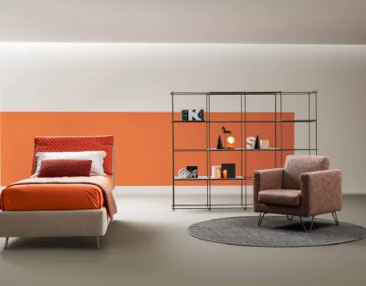 Letto singolo con testiera in tessuto trapuntato Spin di Bside