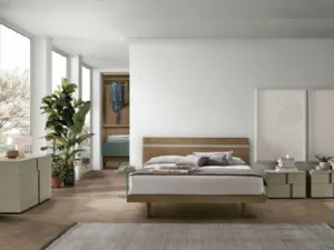 Letto con testiera Joker in materico noce ambra di Tomasella