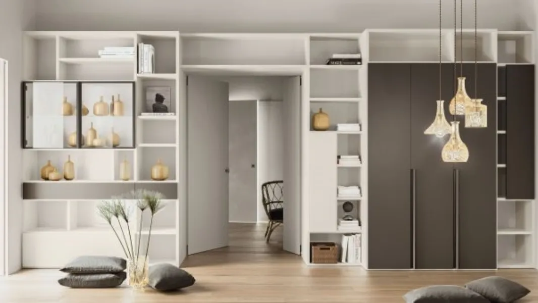 Libreria M-09 in legno con vetro trasparente di Marka Total Living