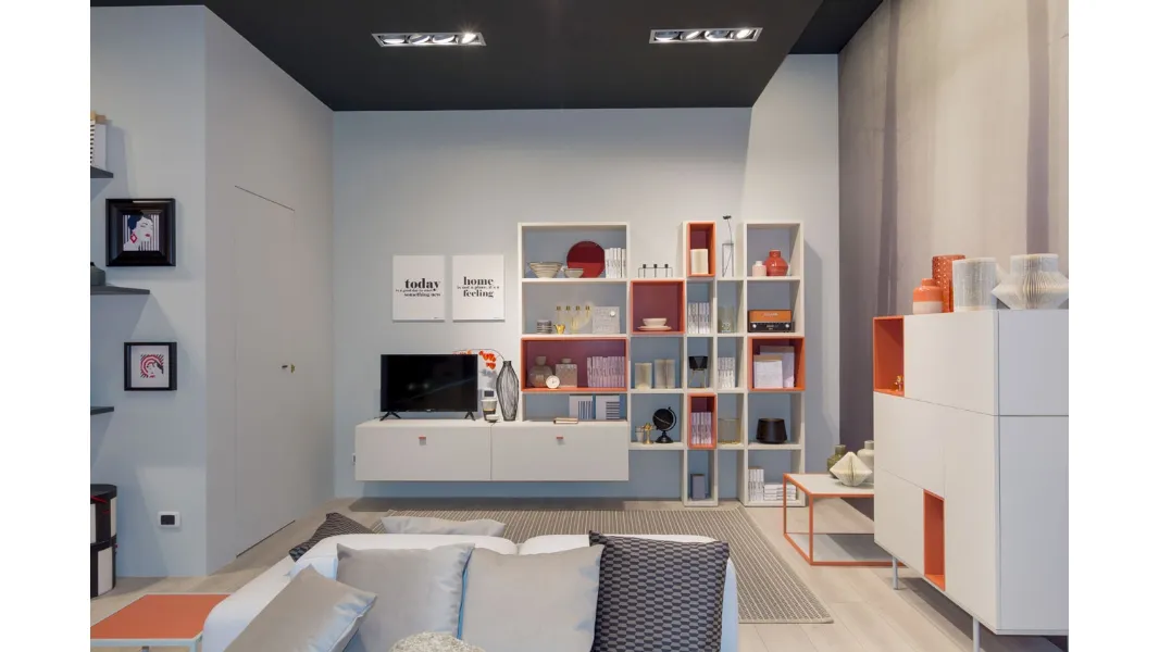 Libreria componibile in melaminico e laccato MC044 di Moretti Compact