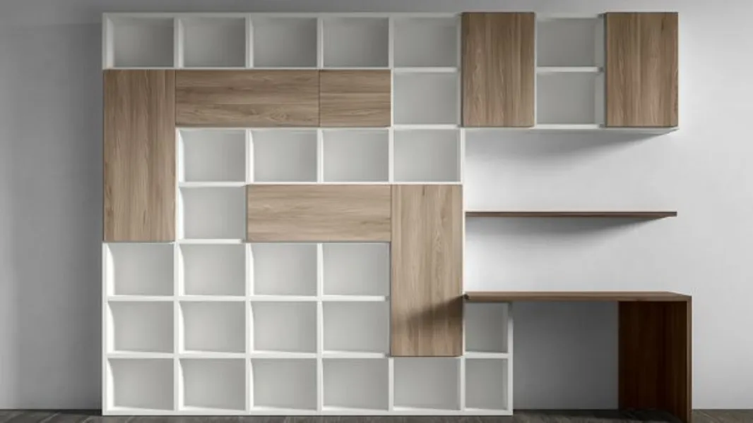 Libreria RF510 Time divisoria a muro in legno laccato di Marka Total Living