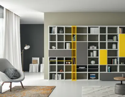 Libreria Speed P in laccato Light Grey e Giallo Zinco di Dall'Agnese