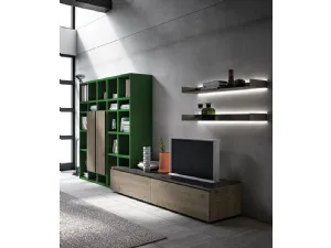 Libreria a muro Speed Up 01 in Rovere Cenere e laccato Verde Foglia di Dall'Agnese