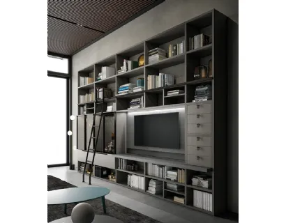 Libreria Speed Up 02 in laccato Dark Grey e Materico effetto pelle di Dall'Agnese