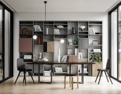 Libreria a muro Speed Up 05 in laccato Dark Grey, terracotta, Piombo e finitura Rovere di Dall'Agnese