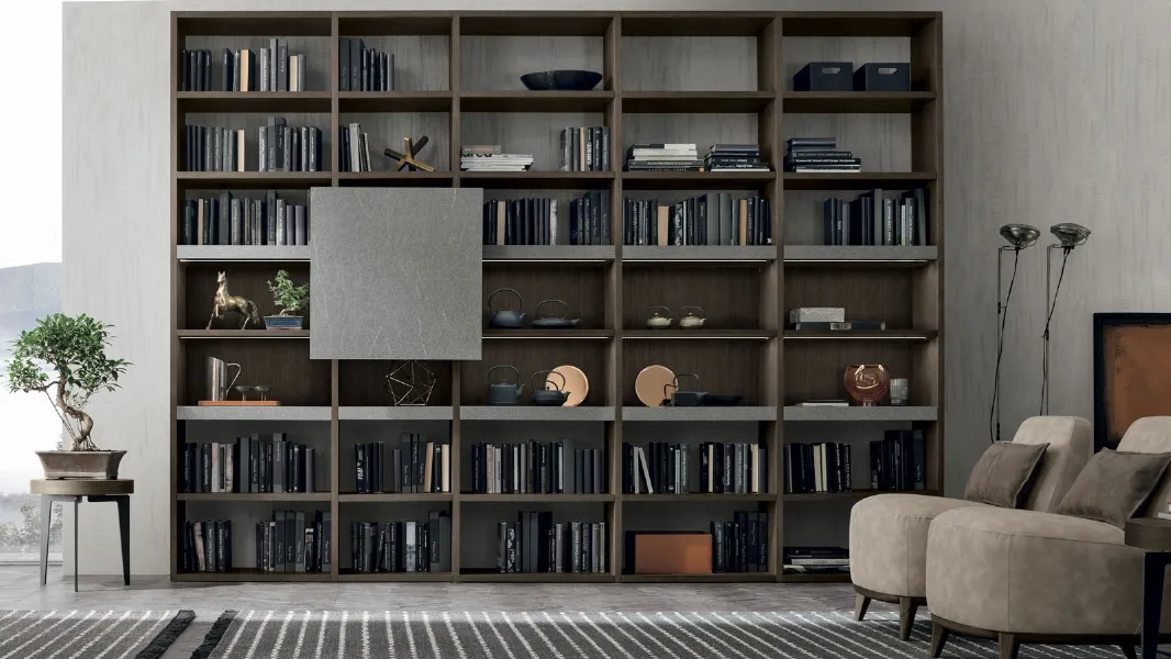 Libreria Atlante UNIT AT209 in materico rovere moka, materico piasentina scuro di Tomasella