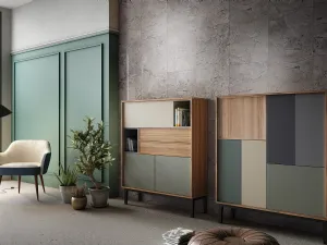 Madia alta Living 10 in laccato opaco colori vari e Aria Larice Cortina di Arredo3