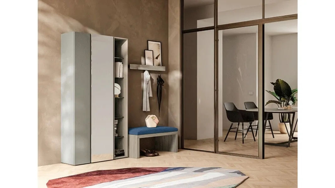 Mobile ingresso in laccato e melaminico con specchiera Sessanta 06 di Birex