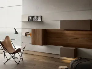 Mobile sospeso Living 01 in Noce e laccato opaco di Arredo3