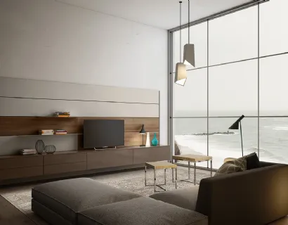 Parete Attrezzata sospesa in laccato lucido Living 01 di Arredo3
