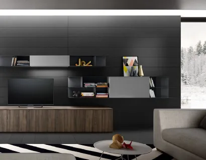 Parete Attrezzata Living 06 in laminato effetto legno e laccato Grigio opaco di Arredo3