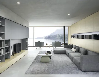 Parete Attrezzata Boiserie 05 in laccato opaco e legno impiallacciato Rovere Chiaro di Novamobili