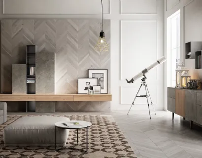 Parete Attrezzata Living 05 in Rovere e Pietra di Arredo3