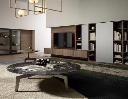 Parete Attrezzata Living 09 in legno, laccato opaco e vetro di Arredo3