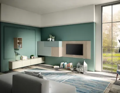 Parete Attrezzata Living 10 in laccato opaco e Aria Larice Cortina di Arredo3
