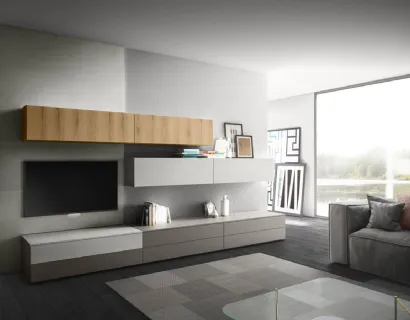 Parete Attrezzata Living 11 in laccato opaco e Rovere biondo di Arredo3
