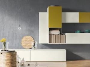 Parete Attrezzata M-17 in legno con gerrit in metallo di Marka Total Living