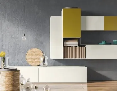 Parete Attrezzata M-17 in legno con gerrit in metallo di Marka Total Living