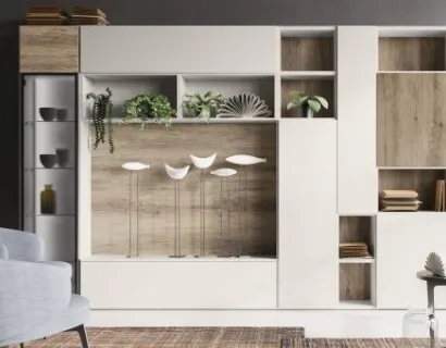 Parete Attrezzata M-19 in legno con telaio in metallo e vetro di Marka Total Living