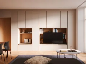 Parete Attrezzata Living in melaminico Bianco e Rovere Modul Box di Nardi Interni