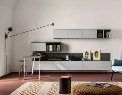Parete Attrezzata RF101 Day in legno con finiture in antracite e ghiaia di Marka Total Living